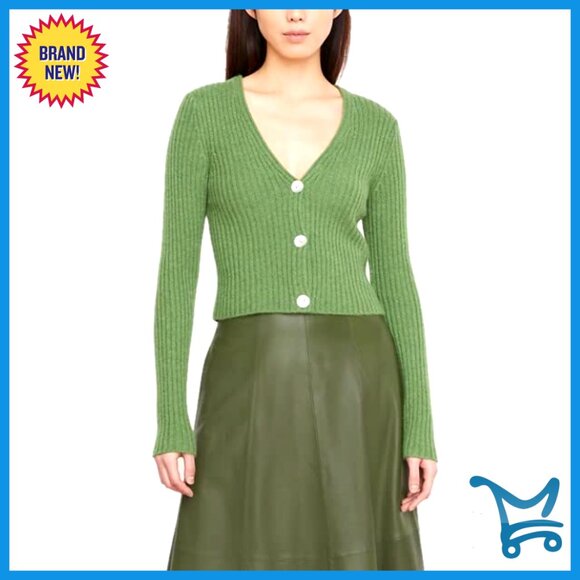Slim Fit Cashmere Cardigan with Ribbed Neck and Shell Buttons